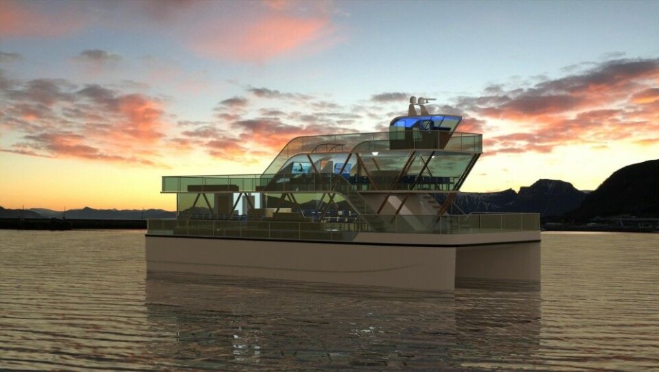 'Brim Explorer' will be the first hybrid-electric passenger boat to sail north of the Arctic Circle. Illustration: Green Wave Holding AS
