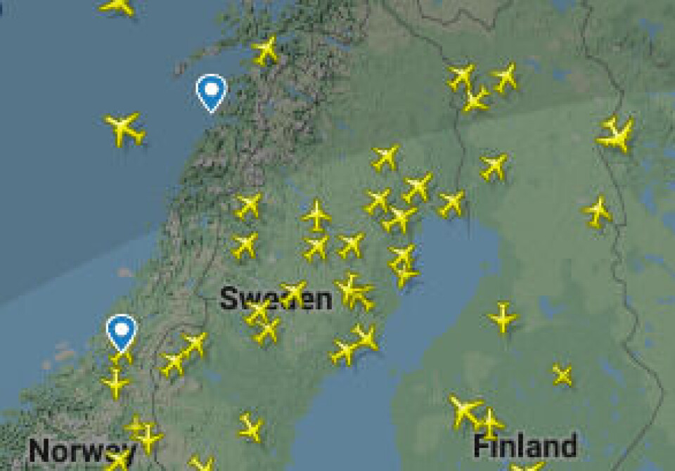 Thousands of passengers on their way to Lapland Sunday morning. Screenshot from Flightradar24.com