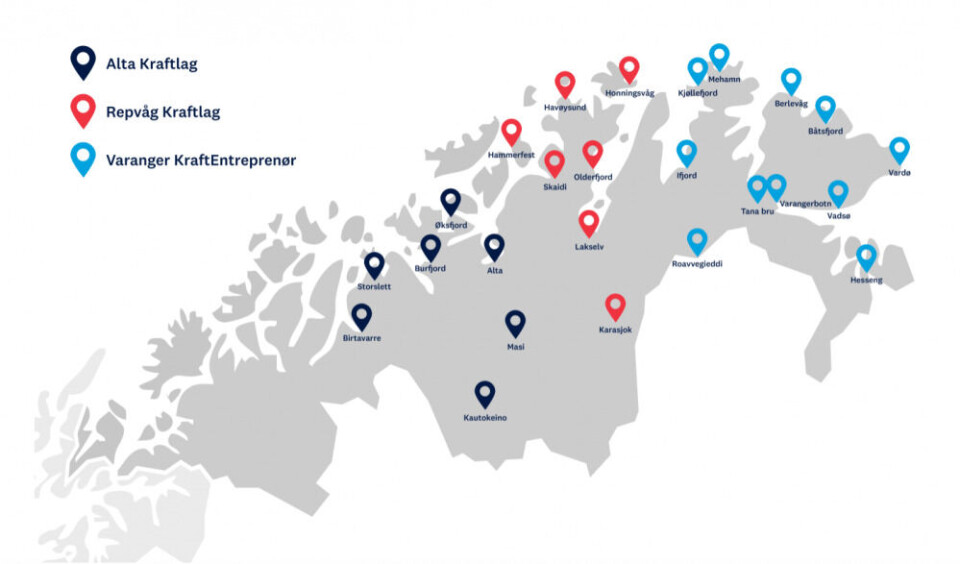 The 25 new charger stations are to be located throughout the county of Troms and Finnmark. Map: Enova
