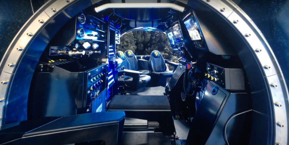 From the interior of the purpose-built 6-person expedition submarine. Screenshot from promotion video