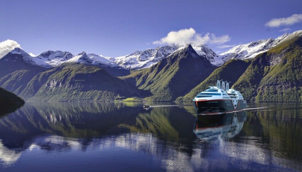 The concept vessel is 135 meters long, brings 500 guests and a crew of 99. Credit: VARD Design