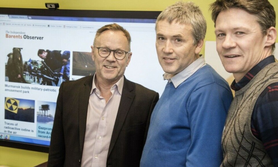 Chief Editor of Dagbladet John Arne Markussen with Thomas Nilsen and Atle Staalesen from the Barents Observer. Photo: Hans Arne Vedlog / Dagbladet