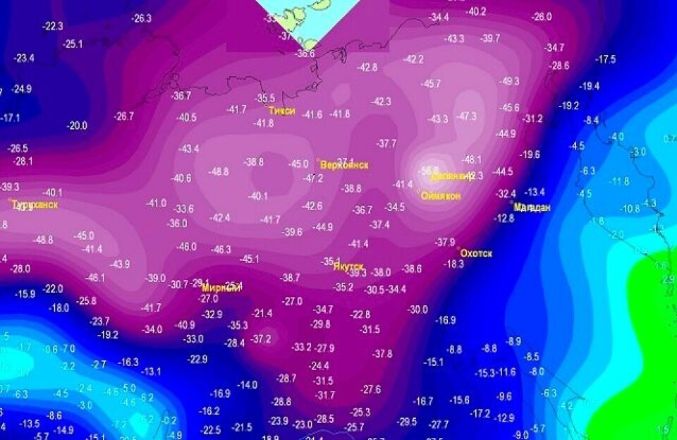 Temperature data from Roshydromet show extreme cold across major parts of northern Siberia on 7th of December 2021.