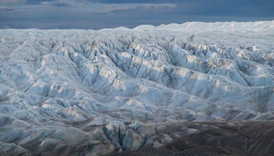 Sediments emerging from beneath the crevassed margin of the Isunguata Sermia glacier, Greenland. Photo: Henry Patton