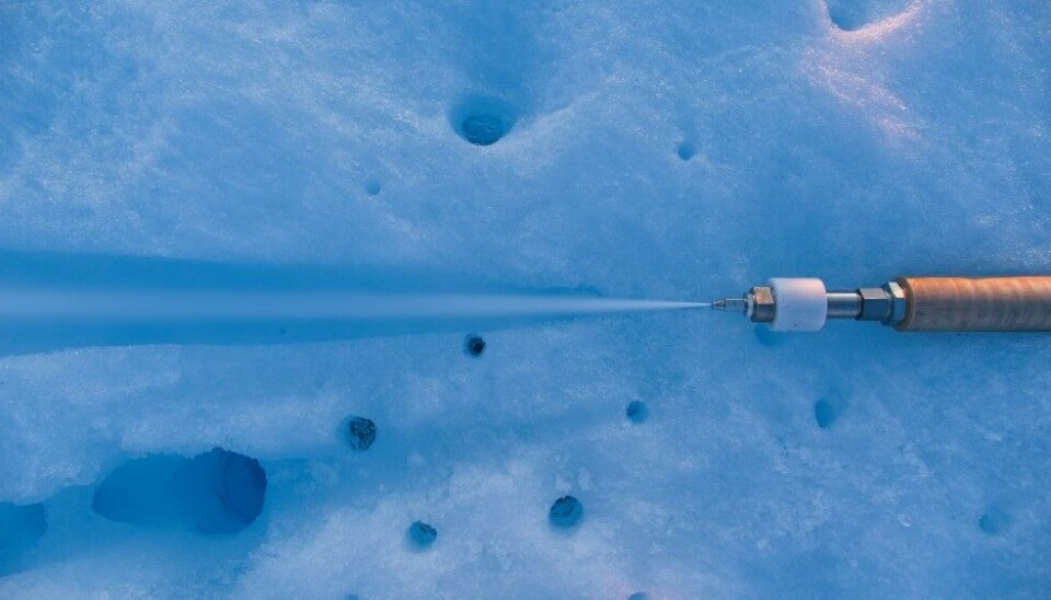 The drill uses a jet of hot pressurised water to slowly melt a hole through the glacier to its bed. Photo: Henry Patton