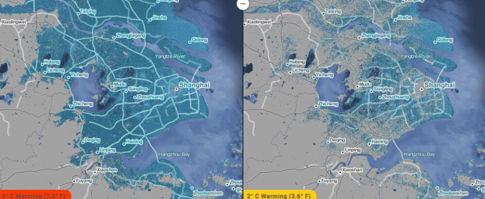 Map analysis by Climate Central shows worst-case scenarios for Shanghai.