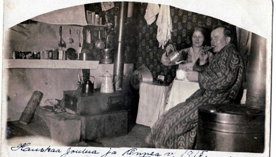 Alexander Koskelainen with his first wife Warma in Alaska 1913. Photo: Mihkel Alatalo personal archive. Alexander Koskelainen with his first wife Warma. Photo: Mihkel Alatalo personal archive. Google maps Finnish community in the Soviet Karelia working at a ski factory in 1933–34. Drawing of Heinrich Fogeler displayed by National Museum of Karelia. http://kgkm.karelia.ru Music band of American Finns in the Soviet Karelia, 1933-1934. Drawing of Heinrich Fogeler displayed by National Museum of Karelia. http://kgkm.karelia.ru Soviet propaganda poster showing head of the NKVD from 1936 to 1938 Nikolai Yezhov crushing “enemies”. Stalin’s secret police NKVD. Photo: personal archive Paavo Alatalo and his wife Silva (daughter of Alexander Koskelainen) in Karelia. Photo: Mihkel Alatalo personal archive The Sandarmokh forest with mass graves of American Finns and many other nationalities is located 182 km from Petrozavodsk. Photo: Google maps. Sandarmokh forest with mass graves of those who were shot dead by NKVD firing squads. Photo: Mihkel Alatalo Mihkel Alatalo (left) and his friend Arto Rinne (also descendant of finnish immigrants to Karelia) met in Petrozavodsk in 2022. Photo: Mihkel Alatalo personal archive