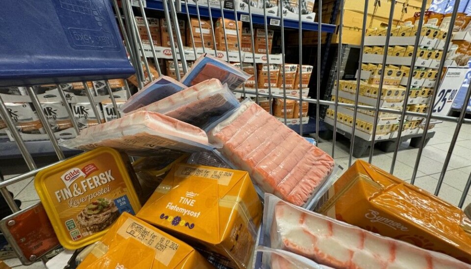 Alexander’s shopping cart in REMA 1000 is full of crab sticks. Photo: Elizaveta Vereykina