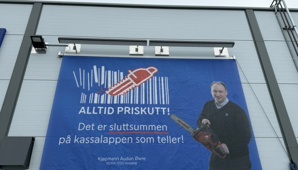 REMA 1000 head manager Audun Øwre (on the billboard photo) says that the amount of Russian clients in his shop has shrunk now by around 10 times since Russia’s invasion of Ukraine. Photo: Elizaveta Vereykina