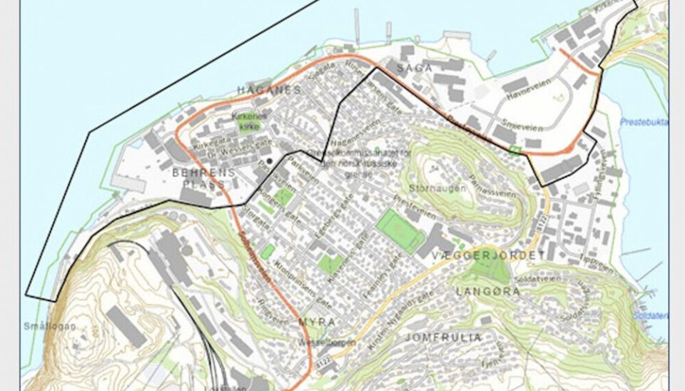  The black line shows restrictions on the areas accessible to Russian fishermen in Kirkenes imposed by the local police. 