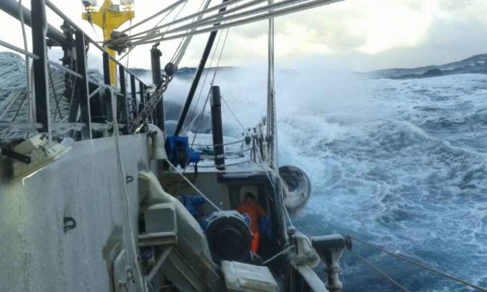 IN ROUGH WEATHER: Dmitry sent this photo home to his wife from the snow crab boat “Valka” while he was at work in the Barents Sea in March 2016.