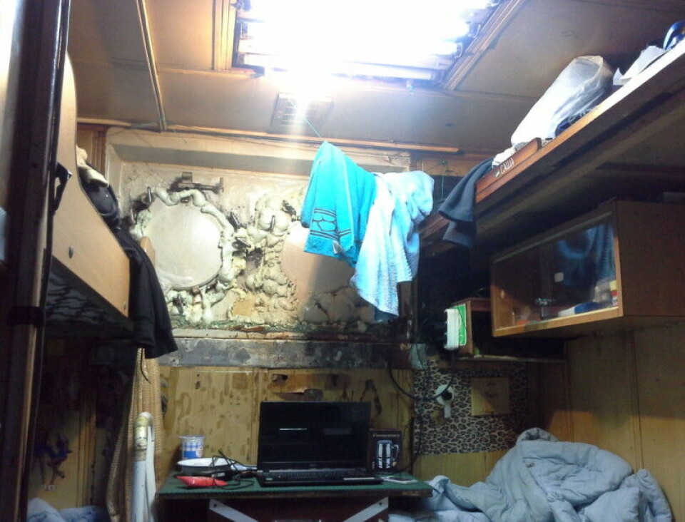 DIRTY CABIN: According to the crew, conditions on board “Kalmar” were poor. Photos show leaks sealed with polyurethane foam.