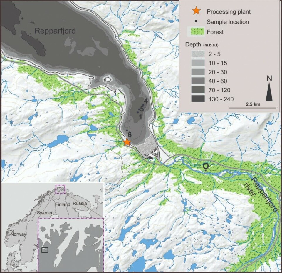 Sample locations in Repparfjord, Norway.