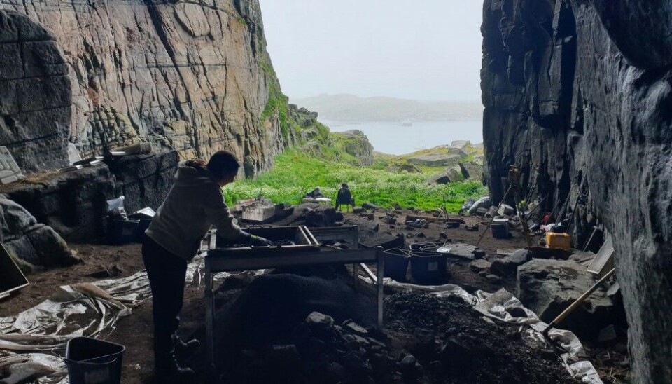 9000 years ago, the floodplain stood just outside the cave entrance, and many of the islands visible today lay below the surface of the sea. Photo: Helge M. Markusson/The Fram Centre
