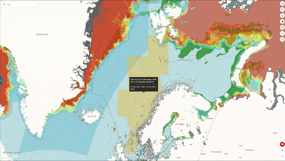The actual framework of the service is the map, which shows a number of layers of data that the user has easily accessible. Illustration: BarentsWatch