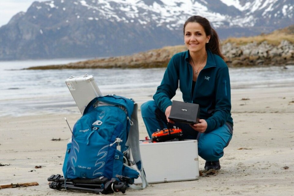 Ana Sofia Aniceto, at Akvaplan-niva, has been trying to find a good method for observing whales and other sea creatures. The project’s objective was not to study the whales’ movements and family life, but rather to develop a technology to monitor marine animals. Photo: Thomas Heggem (Akvaplan-niva).