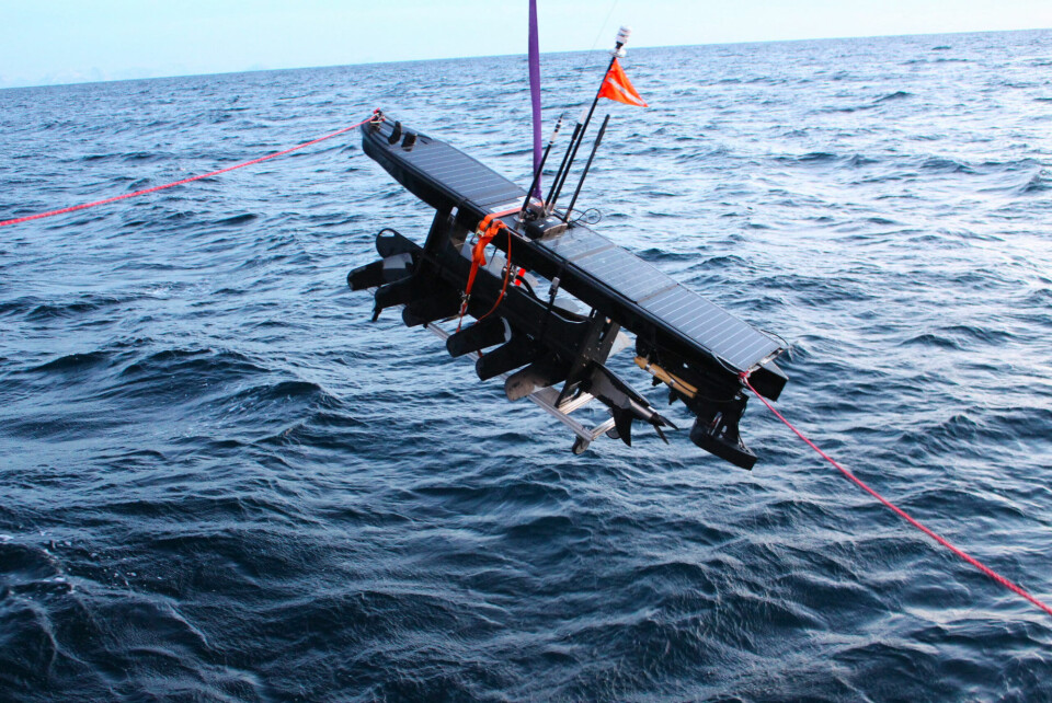 We also test the use of Wave Gliders – autonomous unmanned drones driven in an environmentally friendly manner by waves and solar energy – that can sample data for months at sea at a low cost. High-resolution cameras mounted on the gliders take pictures at certain time intervals to detect floating plastic debris. Photo: Akvaplan-niva