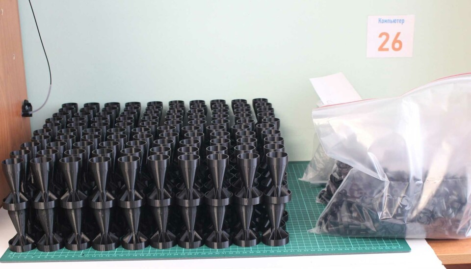 Grenade fins produced by the 3D printers at the Gymnasium No 24 in Arkhangelsk.