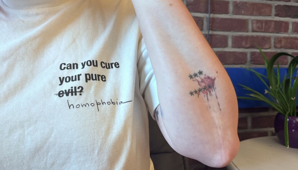 'Alyona'’s T-shirt and anti-war tattoo.