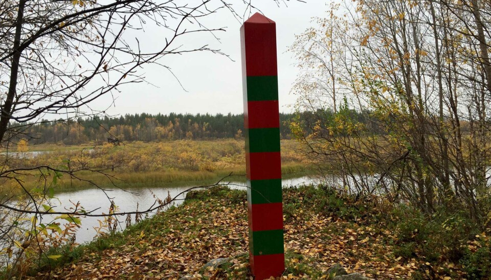 Russian border pole in Rajakoski, Murmansk region.