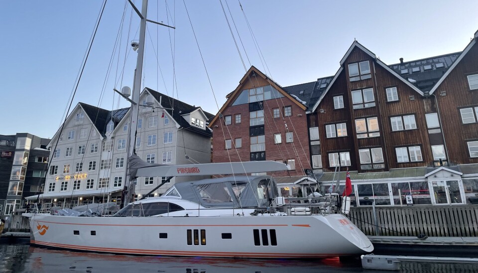Andrei Yakunin yacht 'Firebird' docked in the harbor of Tromsø, Arctic Norway