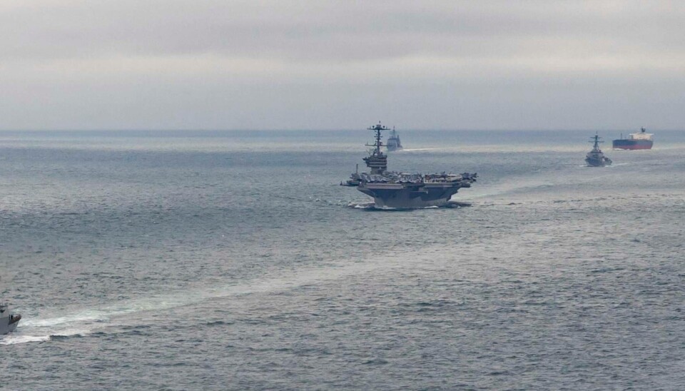 The U.S. Navy's Harry S. Truman is one of the world's largest aircraft carriers. This photo is from October 15 when the aircraft carrier was preceded north through the Dover Strait heading to the North Sea by the destroyer USS Jason Dunham and two other warships. The U.S. Navy's Harry S. Truman Carrier is one of the world's largest aircraft carriers.