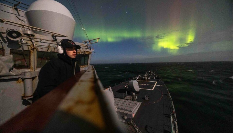 Arctic skyline ahead as the USS Stout (DDG 55) transited the Norwegian Sea northbound towards the Barents Sea together with her sister vessel USS USS Jason Dunham.