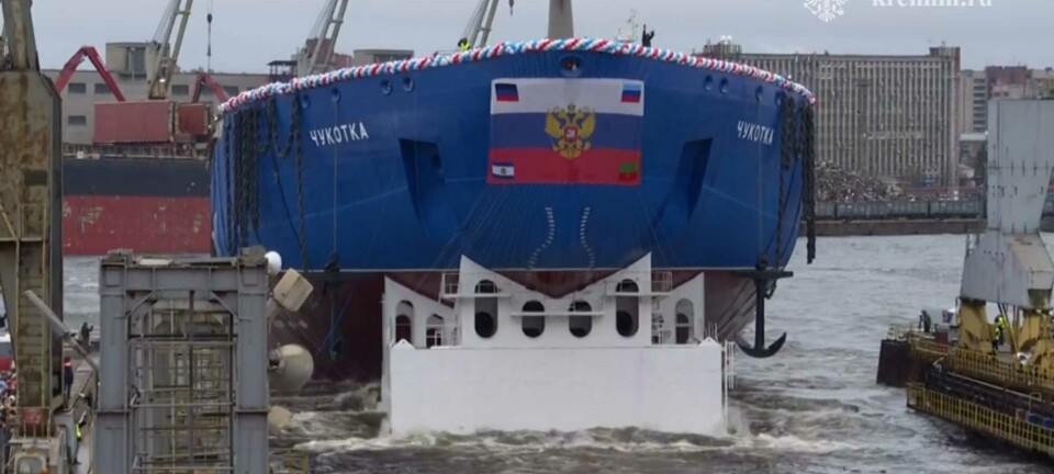 With flags of occupied Ukrainian regions on its bow, Putin’s newest icebreaker is put on the water