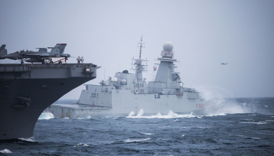 The frigate KNM Roald Amundsen is part of the US led carrier group of NATO warships currently exercising outside northern Norway.