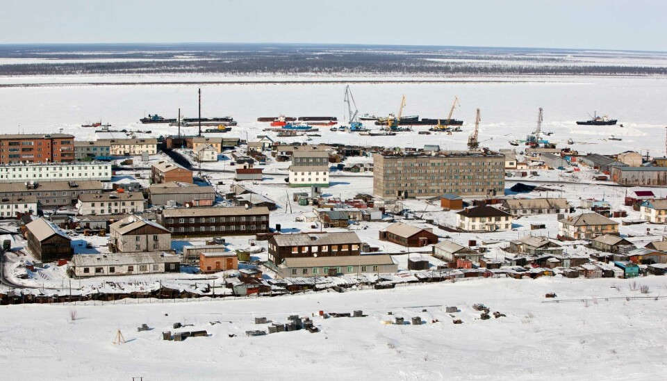 The town of Khatanga is located in the Taymyr Peninsula not far from where the Khatanga River runs into the Laptev Sea.