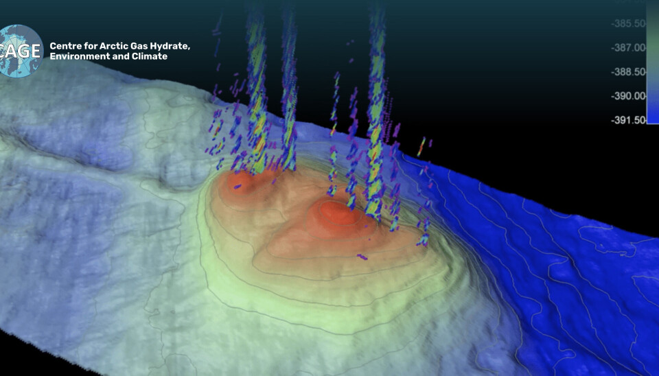 Graphic modeling of the methane domes on the Arctic Ocean floor.