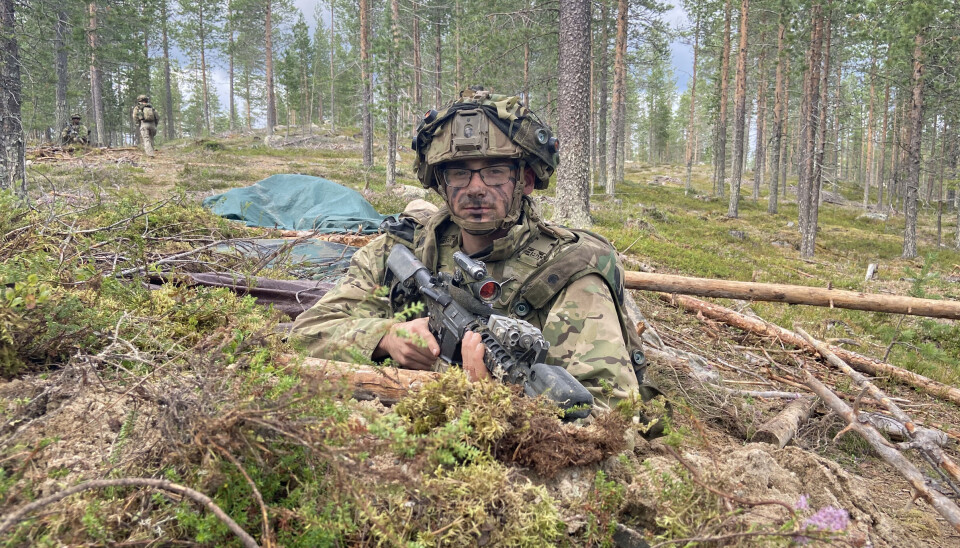 A U.S. army soldier on exercise in the forest near Kemijärvi in Lapland, not far from the Finland's Salla border check-point to Russia. Finland became a full member of NATO on April 4, 2023.