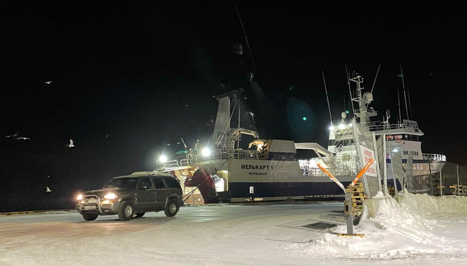 Russian fishing vessel Melkart 5 in the Norwegian port of Båtsfjord.