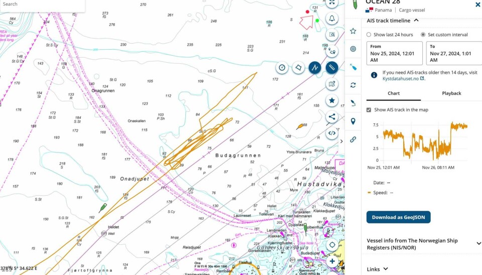 The Ocean 28 sailed back-and-forth along the Langeled pipeline for more than a day.