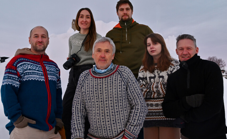 The Barents Observer team of journalists. From left: Denis Zagore, Elizaveta Vereykina, Thomas Nilsen, Georgii Chentemirov, Olesia Krivtsova and Atle Staalesen.
