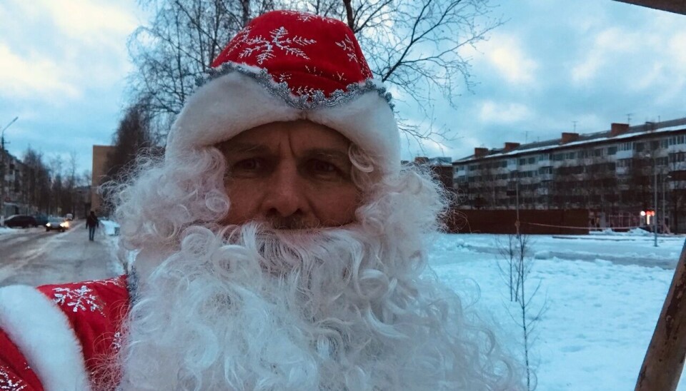 Leonid Larichev during a Santa stunt in downtown Ukhta.