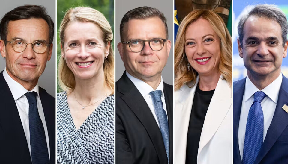 Ulf Kristersson (left), Kaja Kallas, Petteri Orpo, Giorgia Meloni and Kyriakos Mitsotakis.