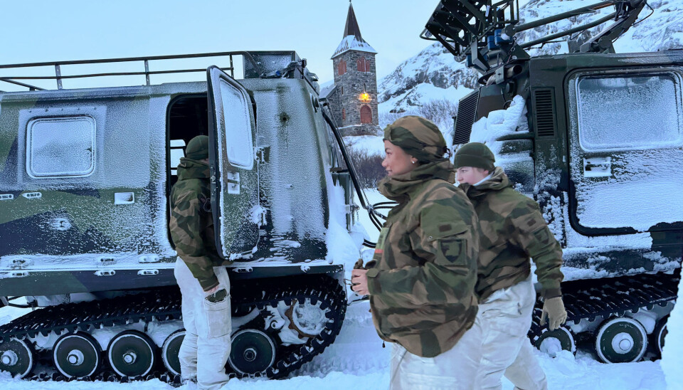 Norwegian soldiers arrive in Grense Jakobselv for the annual Christmas Day church mass.