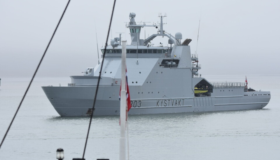 The Norwegian Coast Guard vessel K/V Svalbard in Adventfjorden outside Longyearbyen.