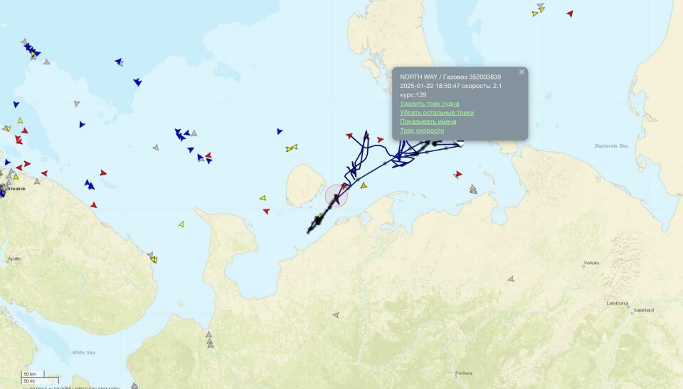 Following inclusion in EU sanctions list, LNG carrier North Way (Zarya) has drifted around in the Pechora Sea for several month along with sister vessels North Mountain (Voskhod), North Sky (Iris) and North Air (Buran).