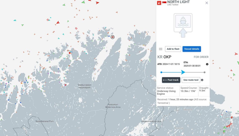 Tanker North Light sails into Porsanger Fjord on 29 January.
