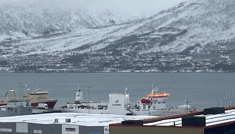 The Silver Dania (right) was detained by the Norwegian Coast Guard and is now in the Port of Tromsø.