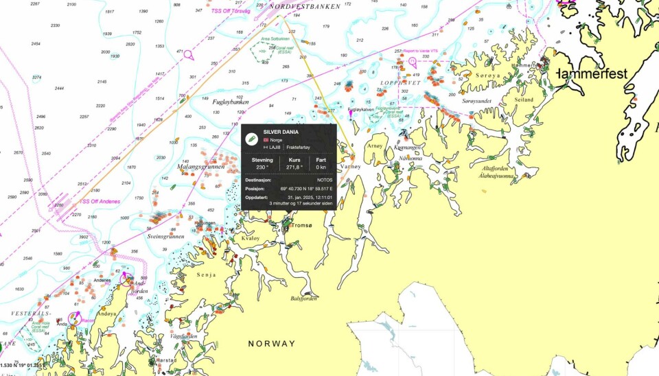 The Silver Dania was on its way to Murmansk when it was halted by the Norwegian Coastguard and escorted to Tromsø.