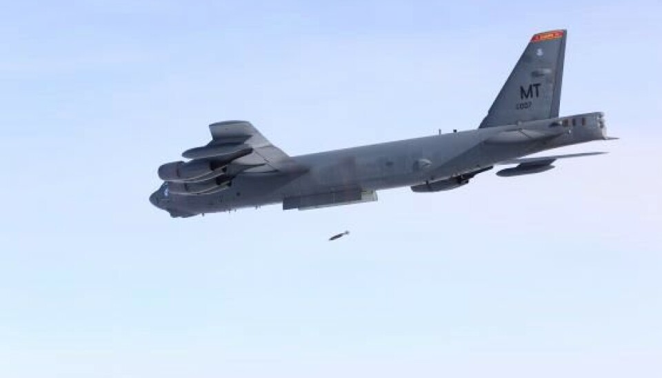 First time ever: A JDAM guided bomb released from a B-52 over Lapland on March 6.
