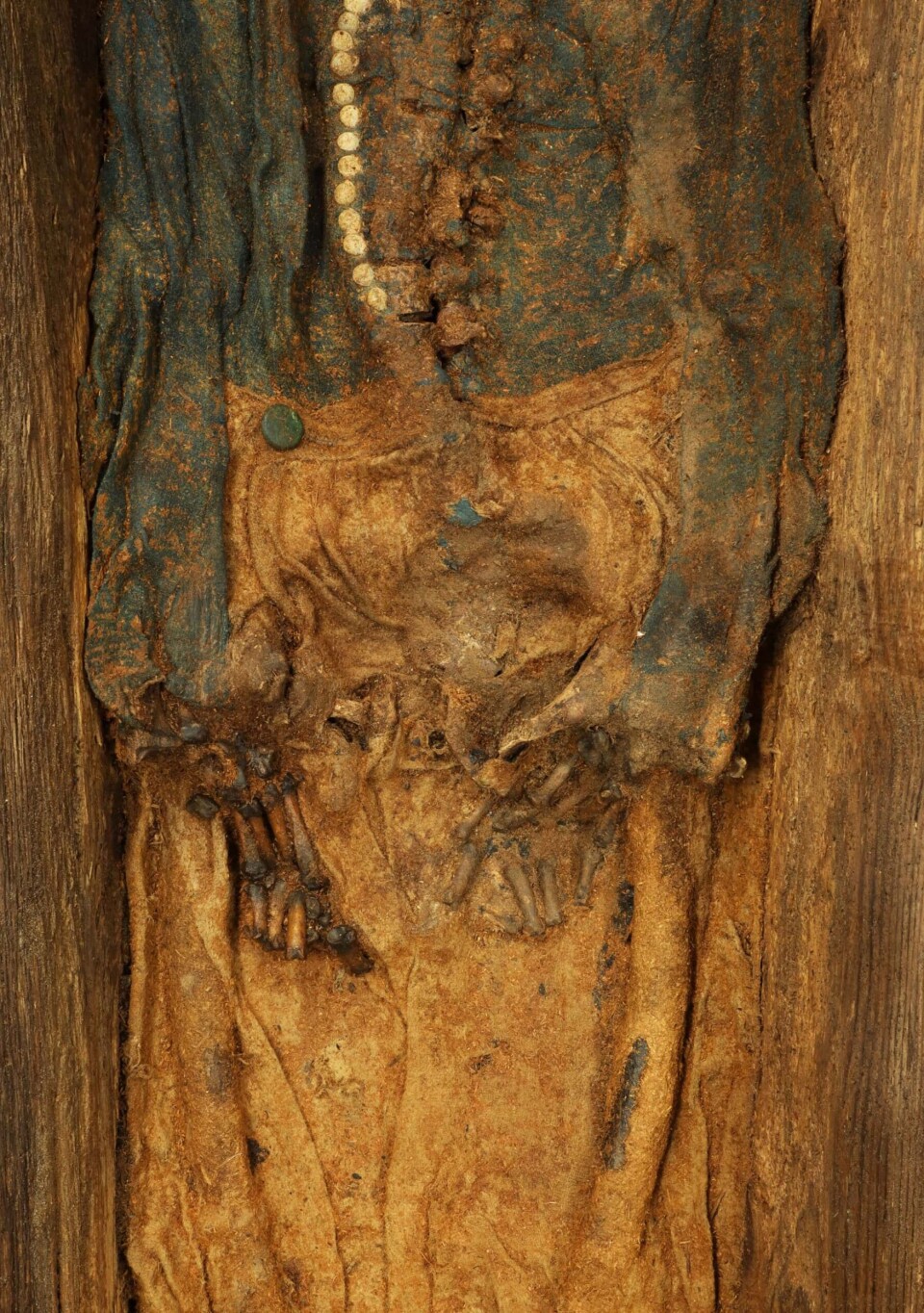 Preserved skeletons and textiles from a grave that was examined at Likneset in 2019.