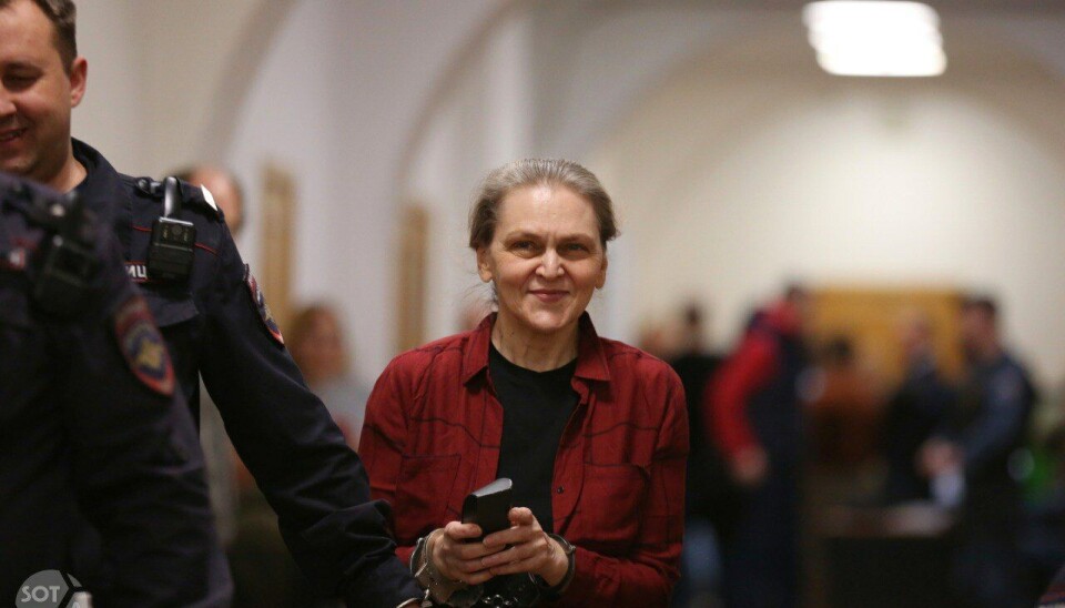 Journalist Nadezhda Kevorkova was taken into the courtroom in handcuffs.