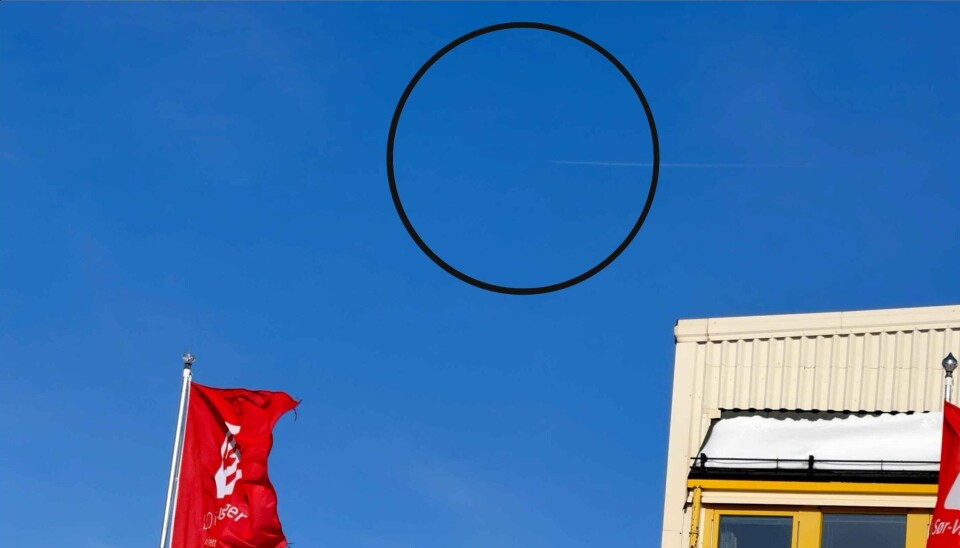 One of the two F-35 fighter jets seen from the town centre of Kirkenes Friday morning.