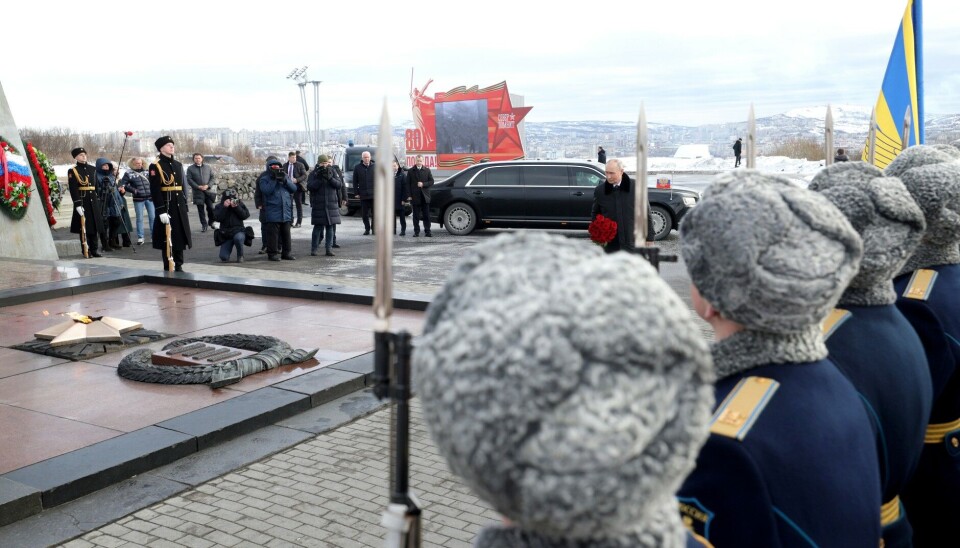 Only special guests were invited to see Vladimir Putin laying flowers at the Second World War memorial on the hill outside the city centre of Murmansk.