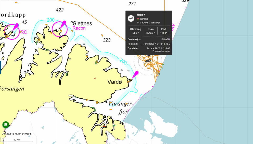 Tanker Unity has zigzagged for a week in the waters outside the north Norwegian town of Vardø.