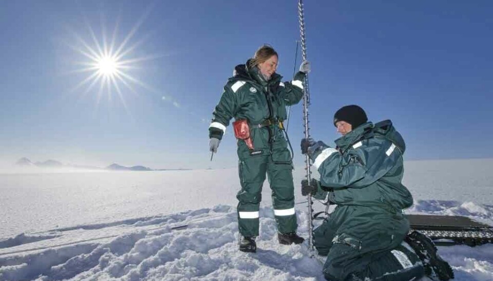 Field work on a glacier near Kongsfjorden.